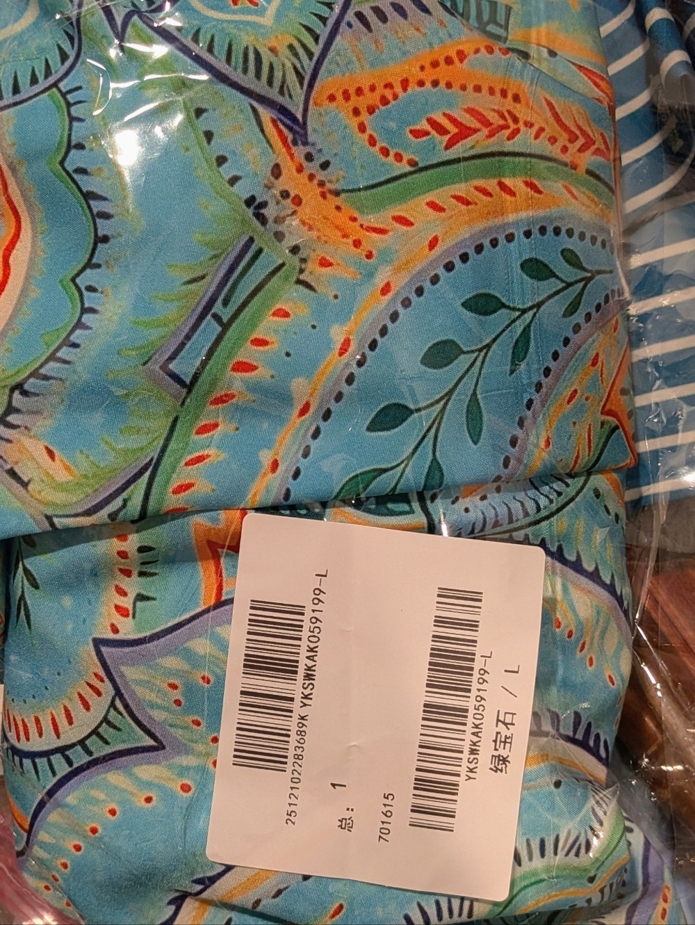 Vibrant Turquoise Paisley Long sleeve Blouse - Picture 5 of 5